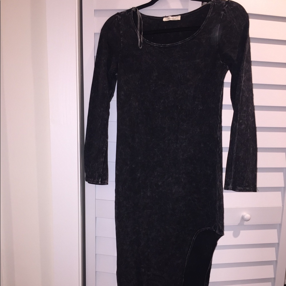Acid wash long sleeve asymmetric dress